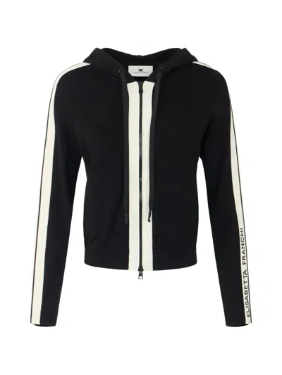 Elisabetta Franchi Two-colour Knit Sweatshirt With Logo In Black