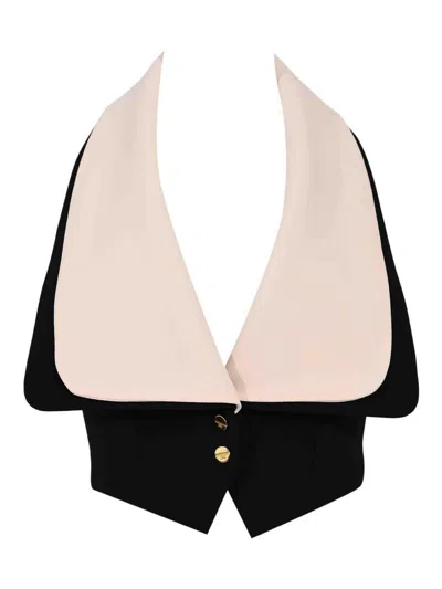 Elisabetta Franchi Two-tone Crepe Waistcoat With Maxi Lapels In Black