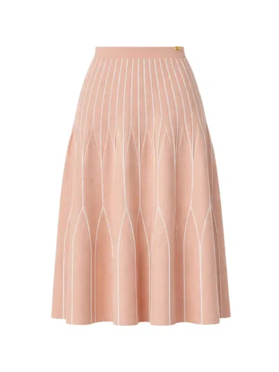 Elisabetta Franchi Two-tone Pleated Knit Midi Skirt In Pink