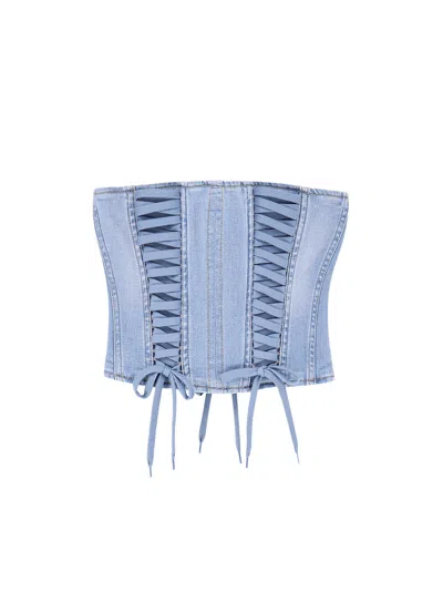 Elisabetta Franchi Urban Denim Bustier In Blue