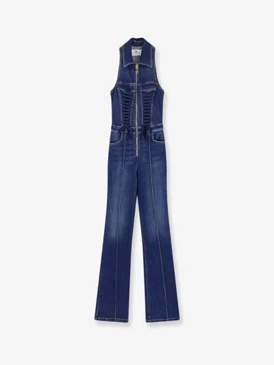 Elisabetta Franchi Sleeveless Denim Jumpsuit In Blue