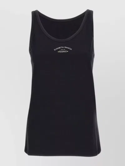 Elisabetta Franchi Urban Sleeveless Cotton Top With Wide Armholes In Black