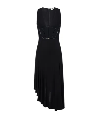ELISABETTA FRANCHI ELISABETTA FRANCHI V-NECK ASYMMETRIC MIDI DRESS