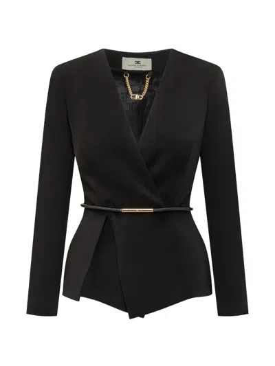 Elisabetta Franchi V-neck Belted Blazer In Black
