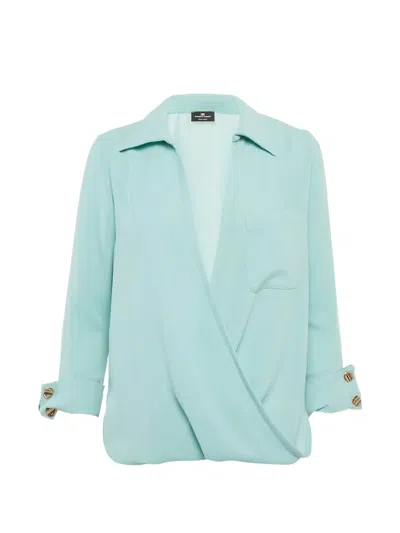 Pre-owned Elisabetta Franchi V-neck Blouse In Blue