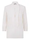 Elisabetta Franchi Long Sleeve Top With Bow And Embroidery In White