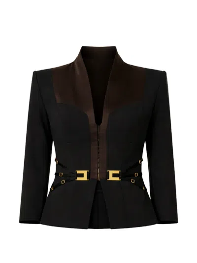 Elisabetta Franchi V-neck Buckle Blazer In Multi
