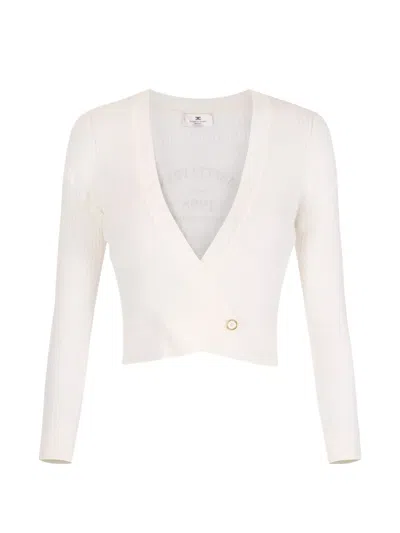 Elisabetta Franchi Knit Cardigan With Printed Logo In White