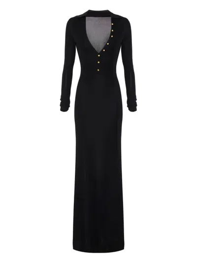 Elisabetta Franchi V-neck Button-details Maxi Dress In Black