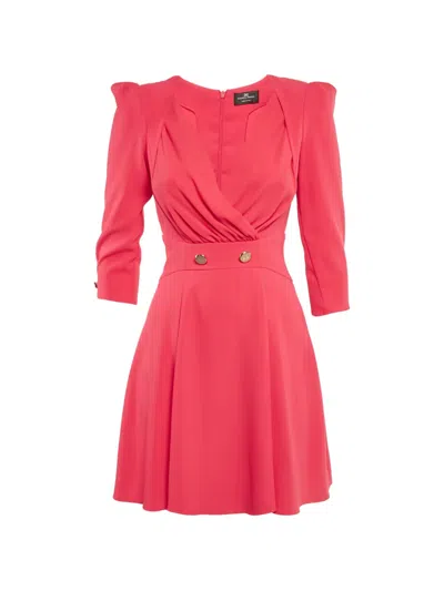 Pre-owned Elisabetta Franchi V-neck Button Dress In Pink