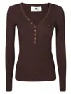 Elisabetta Franchi Merlot Tricot Sweater With Gold Accents And Ribbed Knit In Brown