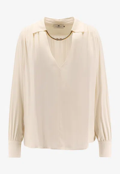 ELISABETTA FRANCHI V-NECK CHAIN-EMBELLISHED SHIRT