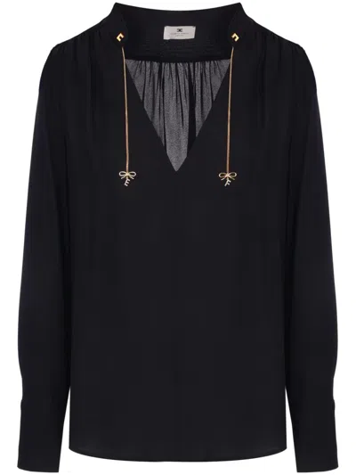 Elisabetta Franchi V-neck Crepe Blouse In Black