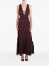 Elisabetta Franchi Maxi Sleeveless Dress Deep V-neck In Brown