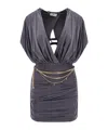 Elisabetta Franchi Mini Dress With Drapery And Metal Belt In Black