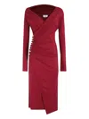 Elisabetta Franchi Draped Midi Dress With Jeweled Buttons In Red