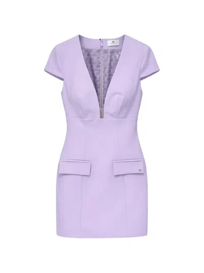 Elisabetta Franchi V-neck Flap-pocket Mini Dress In Purple
