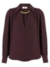 Elisabetta Franchi Logo Metal Detail Collar Shirt In Brown