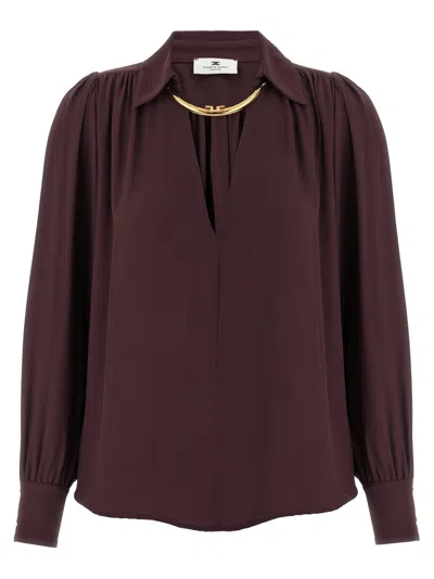 ELISABETTA FRANCHI ELISABETTA FRANCHI V-NECK GEORGETTE SHIRT WITH REMOVABLE METAL NECKLACE