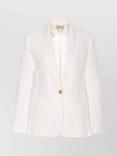 Elisabetta Franchi V-neck Jacket With Notched Lapel And Back Split In White