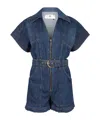 Elisabetta Franchi Mc Short Denim Monkey With Belt Detail