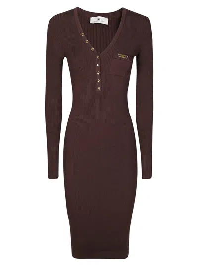 Elisabetta Franchi V-neck Knit Dress In Brown
