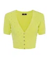Elisabetta Franchi Cedar Cropped Cardigan With Rhinestones In Yellow