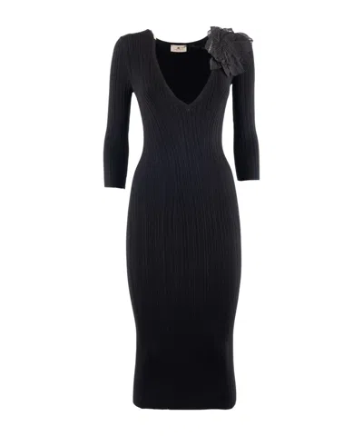 ELISABETTA FRANCHI ELISABETTA FRANCHI V-NECK KNITTED MIDI DRESS