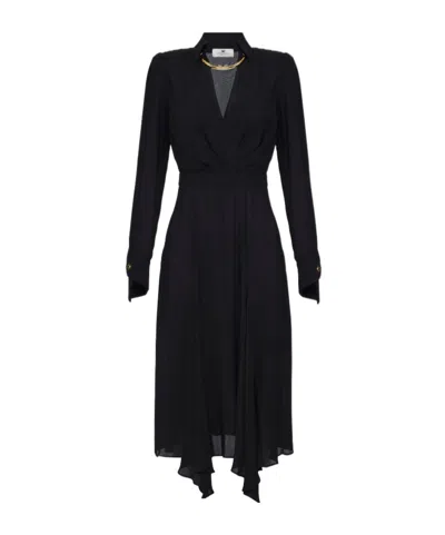 Elisabetta Franchi V-neck Logo-necklace Midi Dress In Black