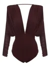 Elisabetta Franchi V-neck Long-sleeve Bodysuit In Brown