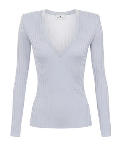 Elisabetta Franchi V-neck Long-sleeved Sweater In Blue