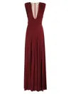 Elisabetta Franchi Burgundy Evening Dress With Deep V-neckbodice In Red