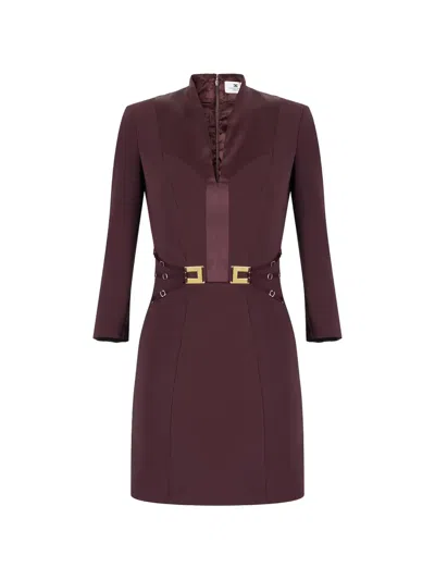 Elisabetta Franchi V-neck Mini Dress In Brown