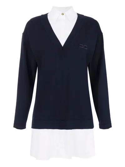 ELISABETTA FRANCHI V-NECK POPLIN KNIT MINI DRESS