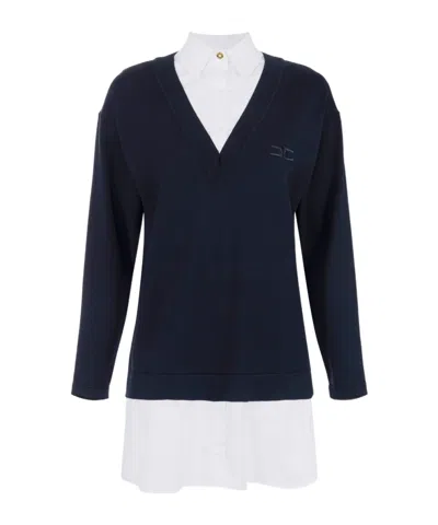Elisabetta Franchi V-neck Poplin Knit Mini Dress In Blue