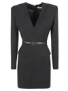 Elisabetta Franchi V-neck Rear Zip Belted Dress In Nero