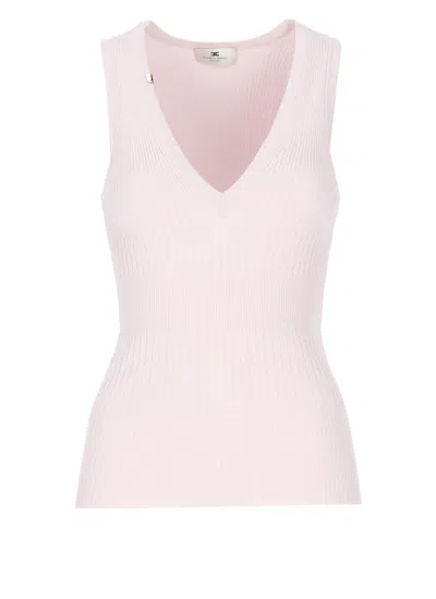 Elisabetta Franchi V-neck Rib Knit Top In Pink