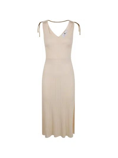 Elisabetta Franchi V-neck Ribbed Dress In Neutral