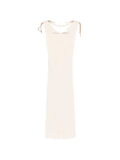 Elisabetta Franchi V-neck Ribbed Midi Dress In Neutral