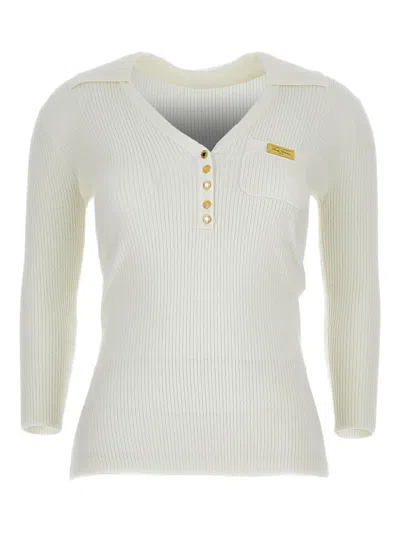 Elisabetta Franchi V-neck Ribbed Sweater In White