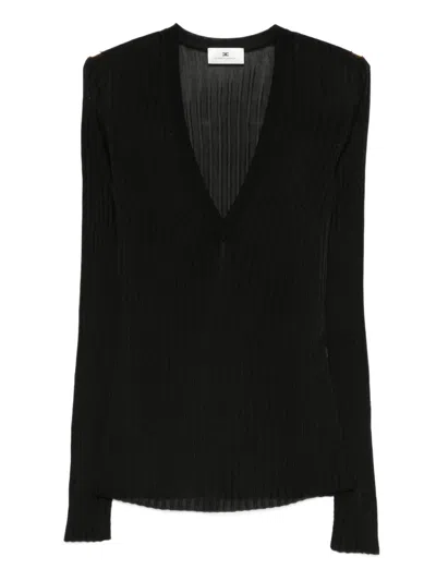 Elisabetta Franchi V-neck Ribbed Top In Black