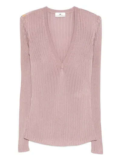 Elisabetta Franchi V-neck Ribbed Top In Pink