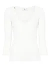 Elisabetta Franchi Rib Knit Top With V-neck In White