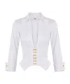 Elisabetta Franchi V-neck Long Sleeve Top With Gold Buttons In White