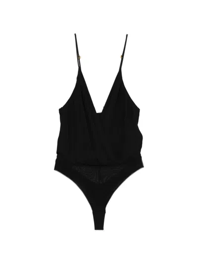 Elisabetta Franchi Bodysuit Deep V Neck Thong Straps Wrap In Black