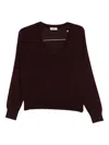 Elisabetta Franchi Wool Blend Tricot V-neck Sweater Clothing In Burgundy