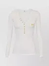 Elisabetta Franchi V-neck Sweater With Button Front And Chest Pocket In Neutral