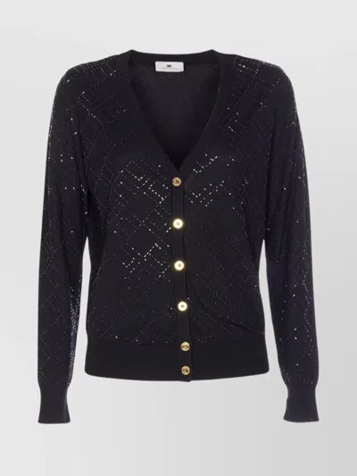 ELISABETTA FRANCHI V-NECK TEXTURED PATTERN KNITWEAR CARDIGAN