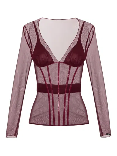 Elisabetta Franchi V-neck Top In Animal Print