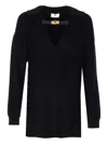 Elisabetta Franchi Ribbed Wool Blend Sweater In Black